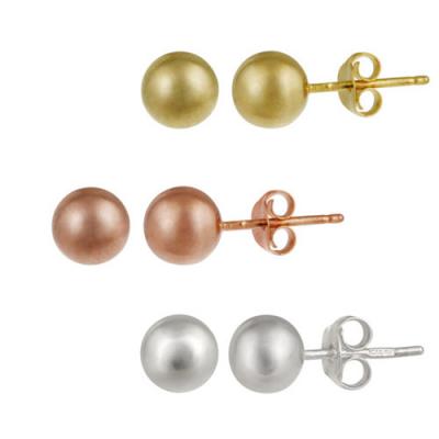 Sterling Silver 8mm Tri-Color 3-Pair Ball Stud Earrings Set