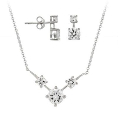 Sterling Silver CZ Necklace & Drop Earrings Set