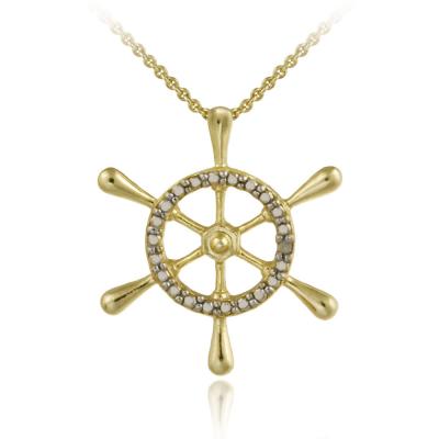 18K Gold over Sterling Silver Diamond Accent Anchor Pendant