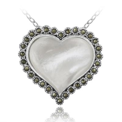 Sterling Silver Mother of Pearl & Marcasite Heart Pendant