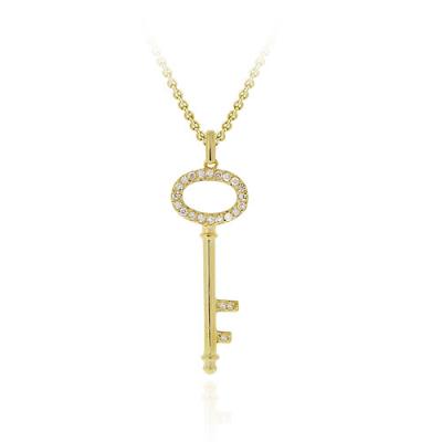 18K Gold over Sterling Silver Designer Inspired CZ Oval Key Pendant