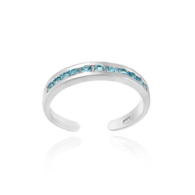 Sterling Silver Toe Ring with Channel Set Dark Blue CZ