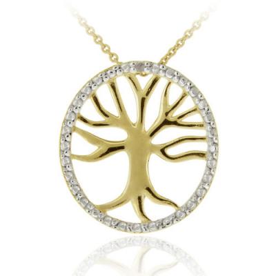 18K Gold over Sterling Silver Diamond Accent Tree of Life Pendant
