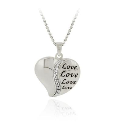Sterling Silver Diamond Accent Polished LOVE Heart Pendant