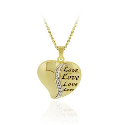 18K Gold over Sterling Diamond Accent Polished LOVE Heart Pendant
