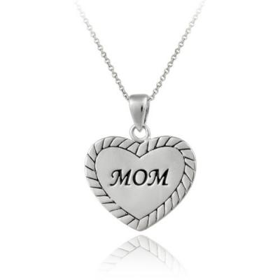 Sterling Silver MOM Heart Pendant