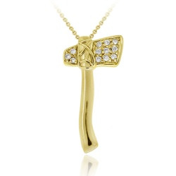18K Gold over Sterling Silver CZ Axe Pendant