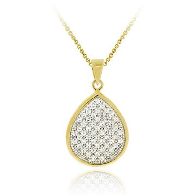 18K Gold over Sterling Silver CZ Micro Pave Teardrop Two-Tone Pendant