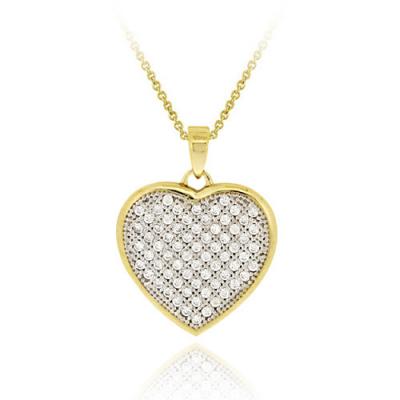 18K Gold over Sterling Silver CZ Micro Pave Heart Two-Tone Pendant