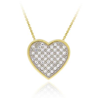 18K Gold over Sterling Silver CZ Micro Pave Heart Two-Tone Slide Pendant