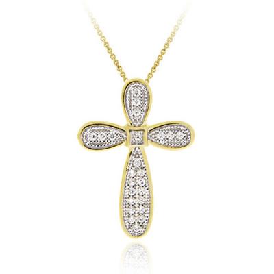 18K Gold over Sterling Silver CZ Micro Pave Cross Two-Tone Pendant