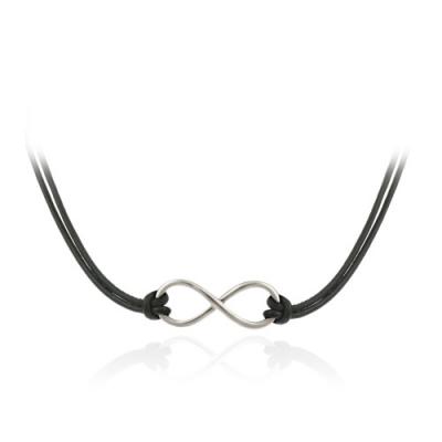 Sterling Silver Infinity Design & Black Leather Necklace