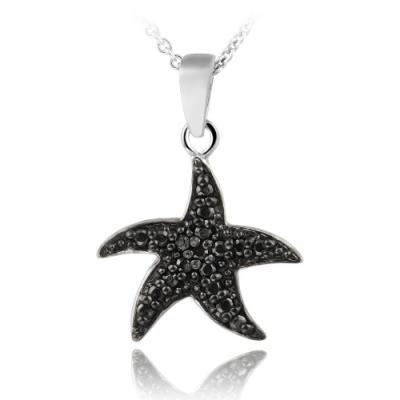 Sterling Silver Black Diamond Accent Starfish Pendant