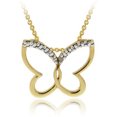 18K Gold over Sterling Silver Diamond Accent Butterfly Pendant