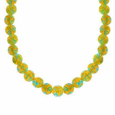 Sterling Silver Yellow, Blue, and White Millefiori Disc Murano Glass Necklace