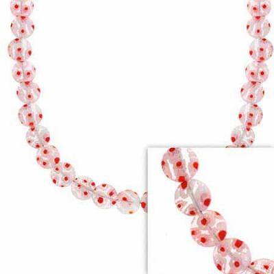 Sterling Silver Red, Orange, and White Millefiori Disc Murano Glass Necklace