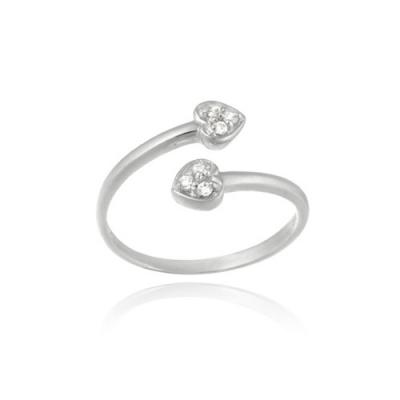 Sterling Silver CZ Double Heart Toe Ring