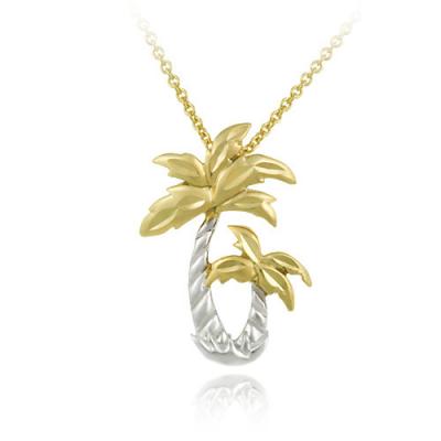 18K Gold over Sterling Silver and Sterling Silver Two-Tone Palm Trees Pendant