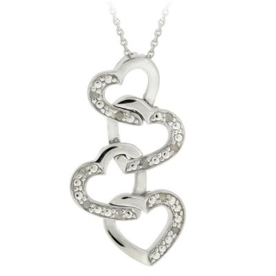 Sterling Silver 1/10ct Diamond Linked Hearts Pendant