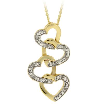 18K Gold over Sterling Silver 1/10ct Diamond Linked Hearts Pendant