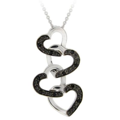 Sterling Silver 1/10ct Black Diamond Four Linked Hearts Pendant