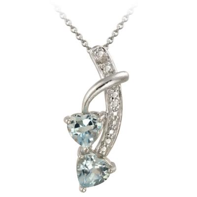 Sterling Silver Blue Topaz & Diamond Accent Double Heart Pendant, 18'
