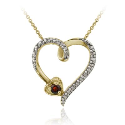 18K Gold over Sterling Silver Garnet & Diamond Accent Open Heart Pendant