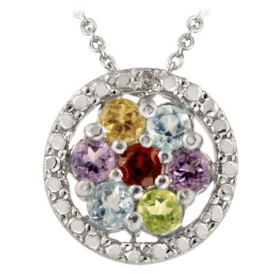 Sterling Silver Multi Gemstone & Diamond Accent Flower Pendant