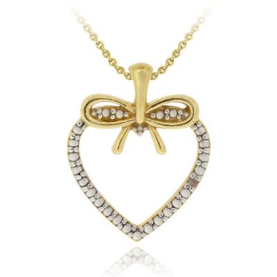18K Gold over Sterling Silver Diamond Accent Heart and Bow Pendant