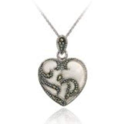 Sterling Silver Marcasite & Mother of Pearl Heart Pendant