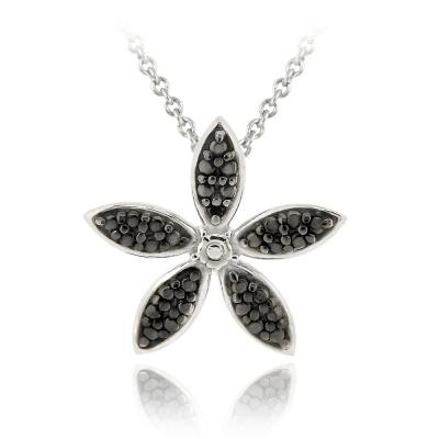 Sterling Silver Black Diamond Accent Flower Pendant