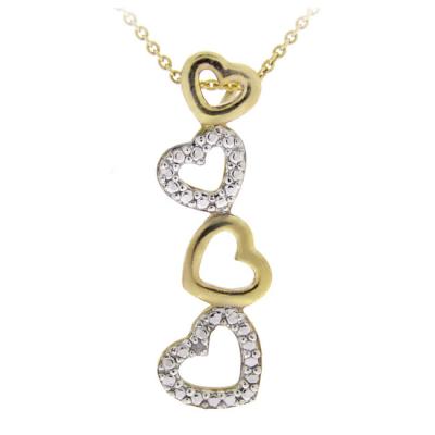 18K Gold over Sterling Silver Diamond Accent Floating Heart Linear Pendant
