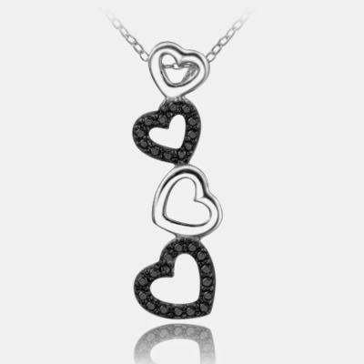 Sterling Silver Black Diamond Accent Floating Heart Linear Pendant