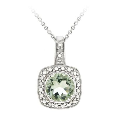 Sterling Silver Green Amethyst & Diamond Accent Square Pendant, 18'