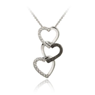 Sterling Silver Black Diamond Accent Triple Heart Pendant