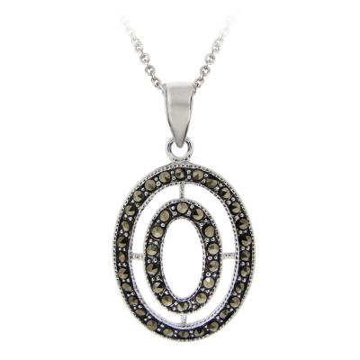 Sterling Silver Marcasite Double Oval Pendant