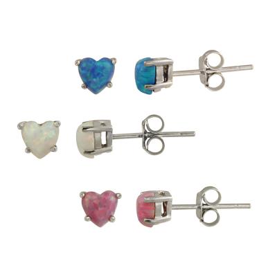 Sterling Silver Blue, Pink & White Created Opal Heart Stud Earrings Set, 5mm
