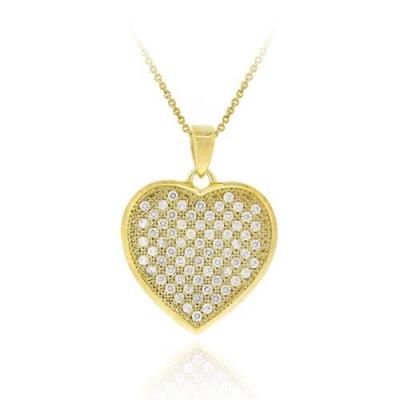 18K Gold over Sterling Silver CZ Micro Pave Heart Pendant