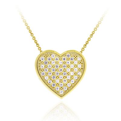 18K Gold over Sterling Silver CZ Micro Pave Heart Slide Pendant