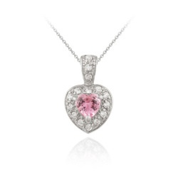 Sterling Silver Pink and Simulated Diamond CZ Heart Pendant