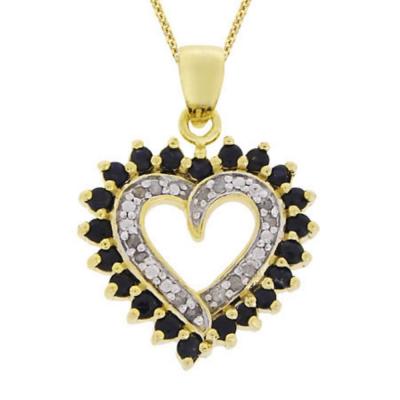 18k Gold over Silver 1 ct. Sapphire & 1/8 ct. Diamond Heart Pendant