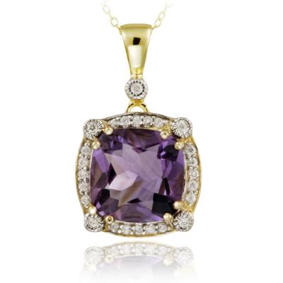 18K Gold over Sterling Silver 6.05ct Amethyst & CZ Square Pendant, 18'