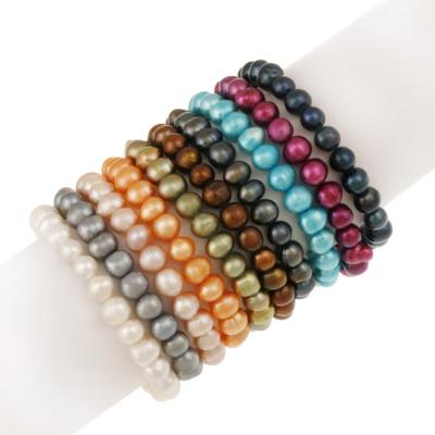 Genuine Freshwater Cultured 8x6mm Multi Color Pearl Stretch Bracelets (Set of 10)