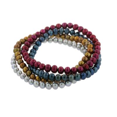 Set of 4 Multi Colored Freshwater Pearls Bracelet (5mm)