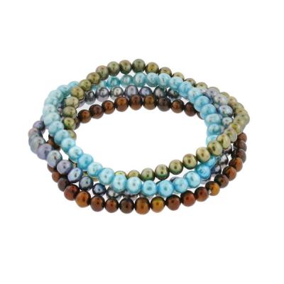 Set of 4 Multi Colored Freshwater Pearls Bracelet (5mm)