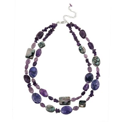 Sterling Silver Abalone, Amethyst Chips & Nuggets Two-Strand Fashion Necklace