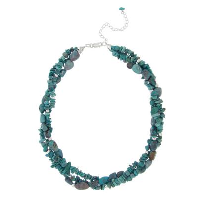 Sterling Silver 3-Strand Created Turquoise Chip & Bead Necklace