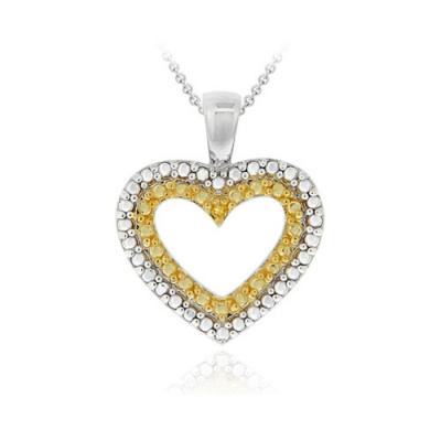 Sterling Silver Two-Tone Yellow Diamond Accent Heart Pendant