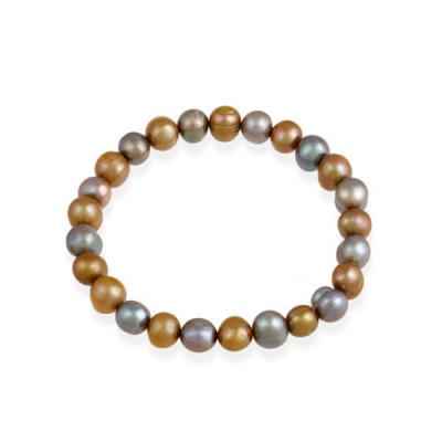 Genuine Freshwater Cultured 8x10mm Mixed Metals Multi Color Pearl Stretch Bracelet