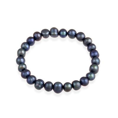 Genuine Freshwater Cultured 8x10mm Dark Blue Pearl Stretch Bracelet